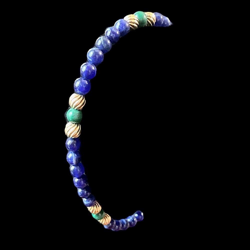 Gold Filled Vintage Malachite Deep Blue Gemstone Bracelet